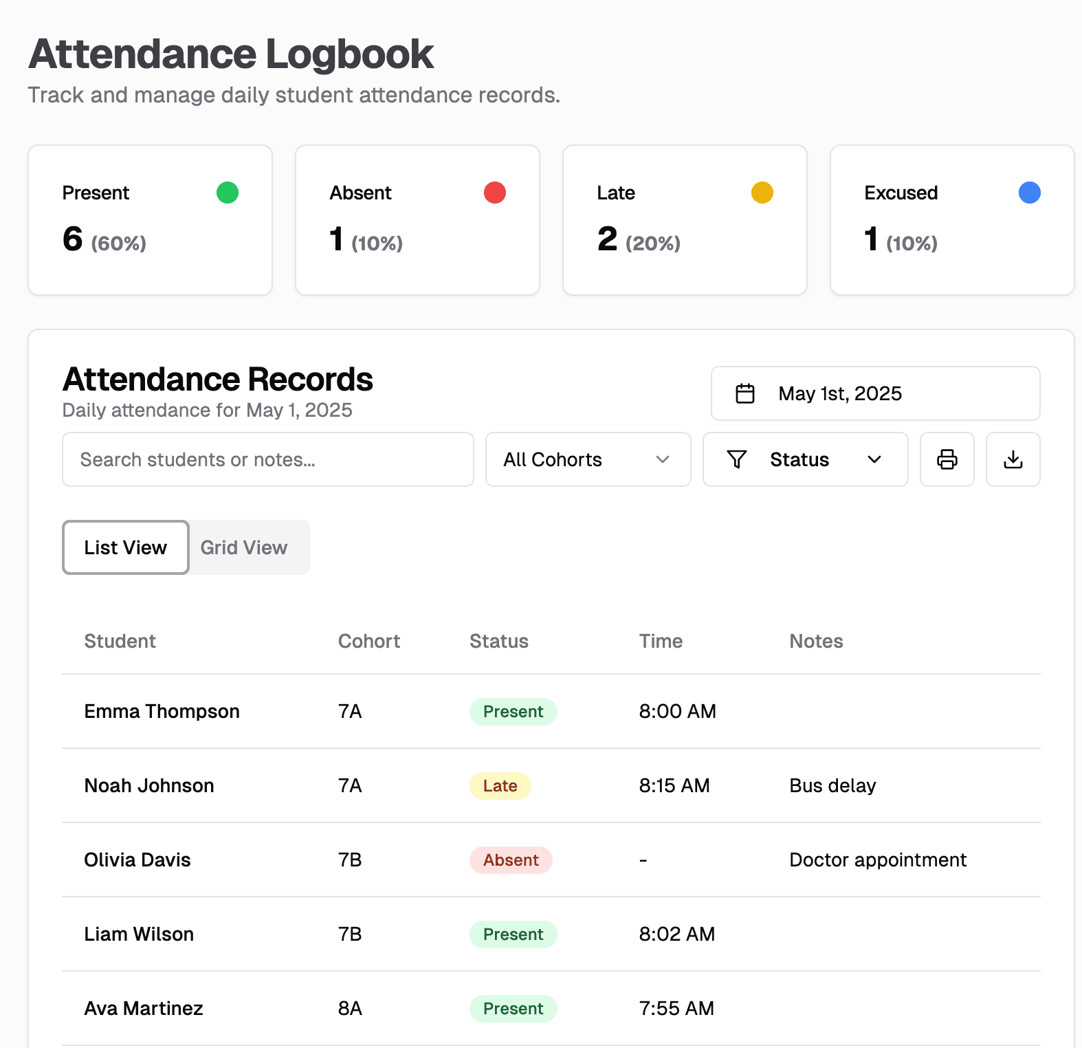 Attendance Tracking View
